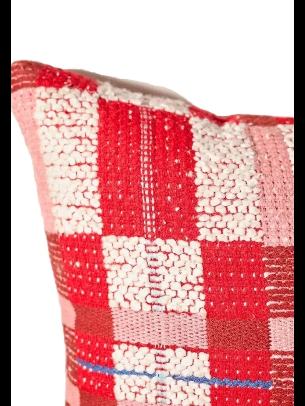 Anthropologie Selene Plaid Woven Pillow Red White Woven Patchwork Style NWT $98
